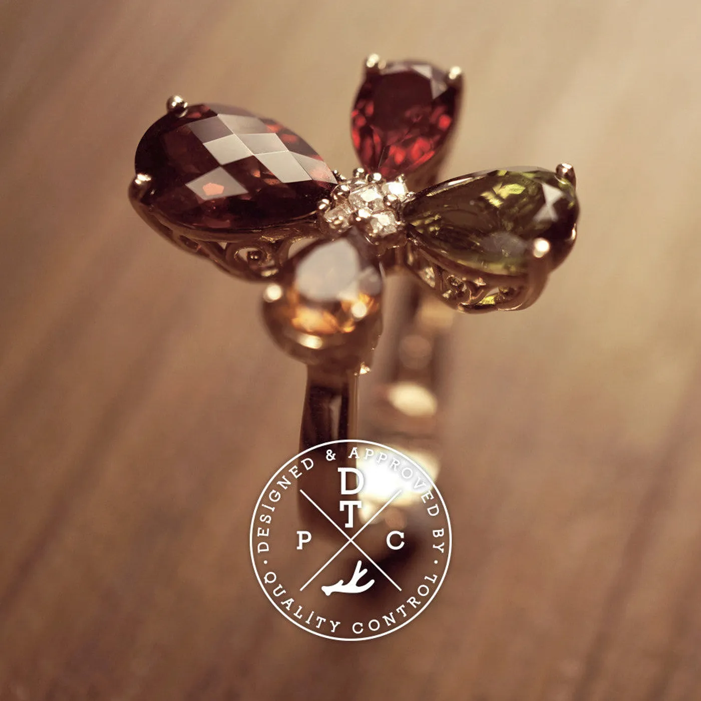 18k Rose Gold Ring with Precious Stones (Clover) — view 9
