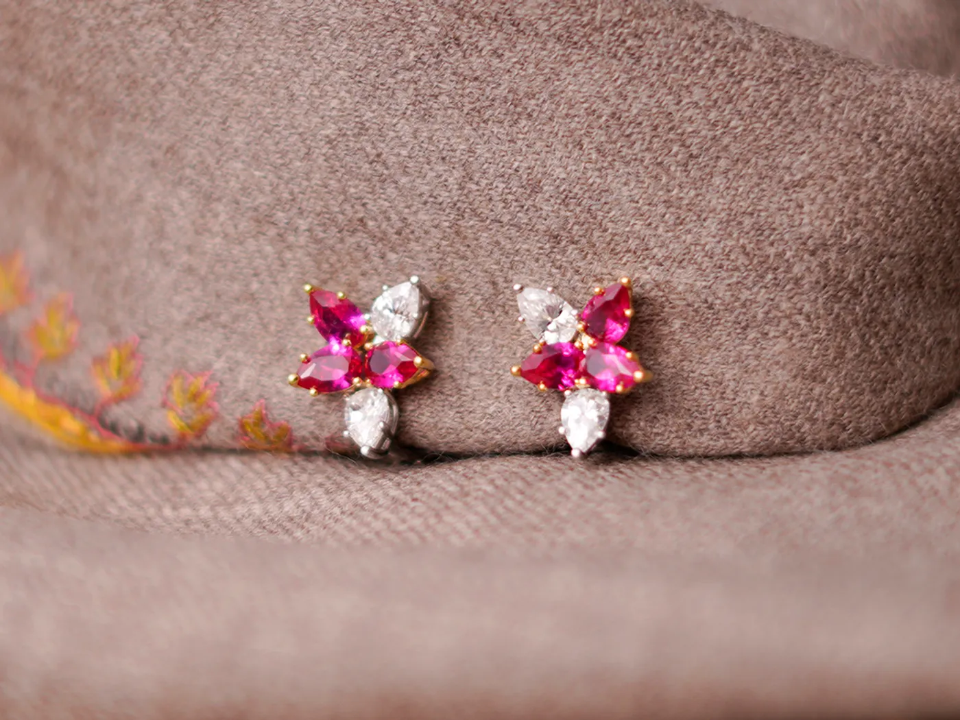 14k White Gold Earrings (Ruby) — view 3