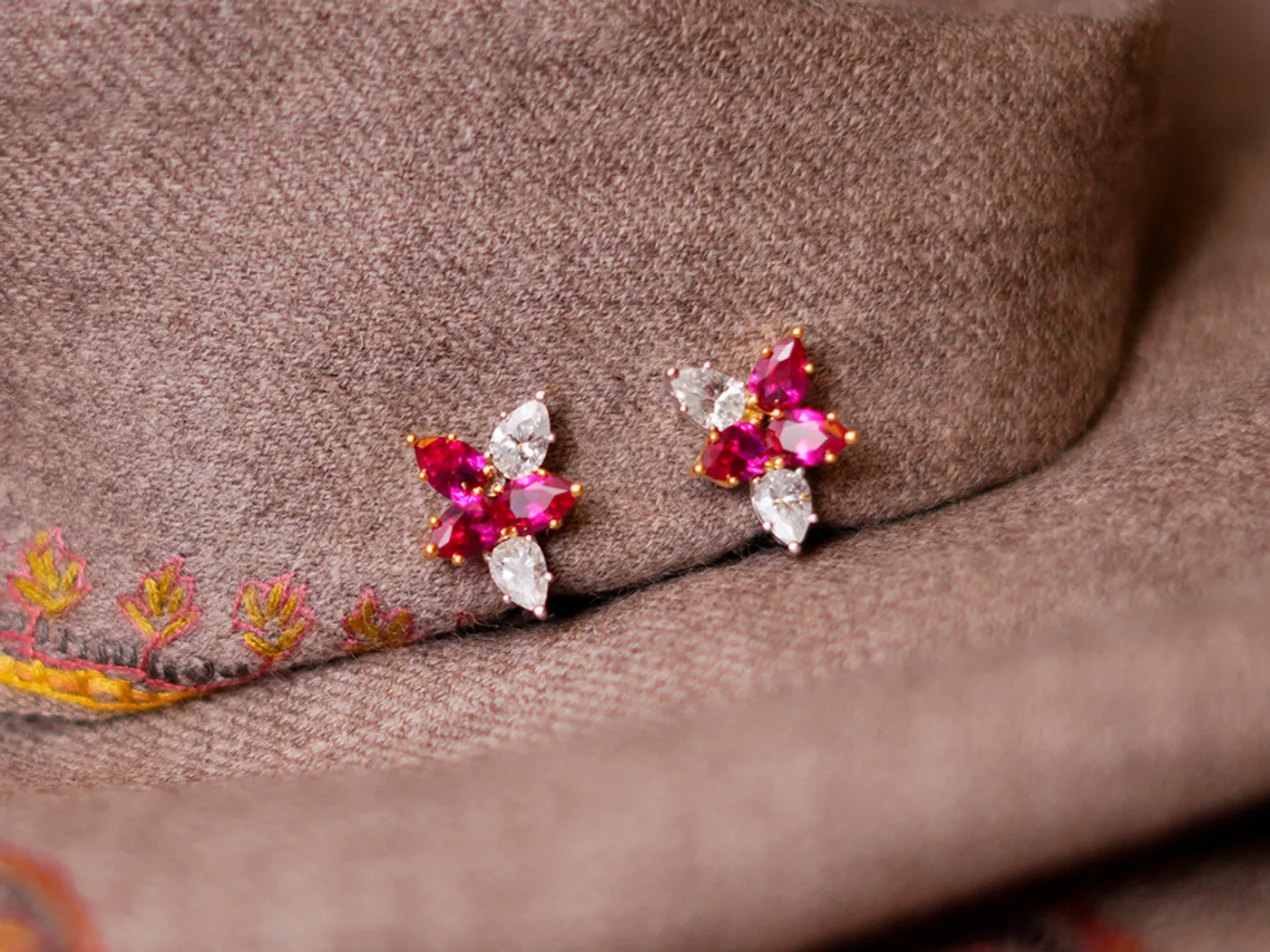 14k White Gold Earrings (Ruby) — view 2