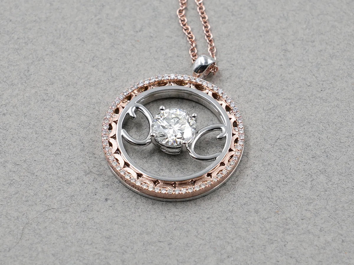 18k White & Rose Gold Diamond Pendant with Necklace — 8