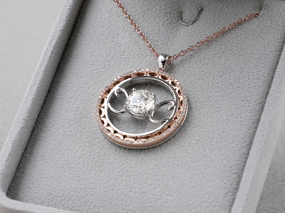 18k White & Rose Gold Diamond Pendant with Necklace — 7