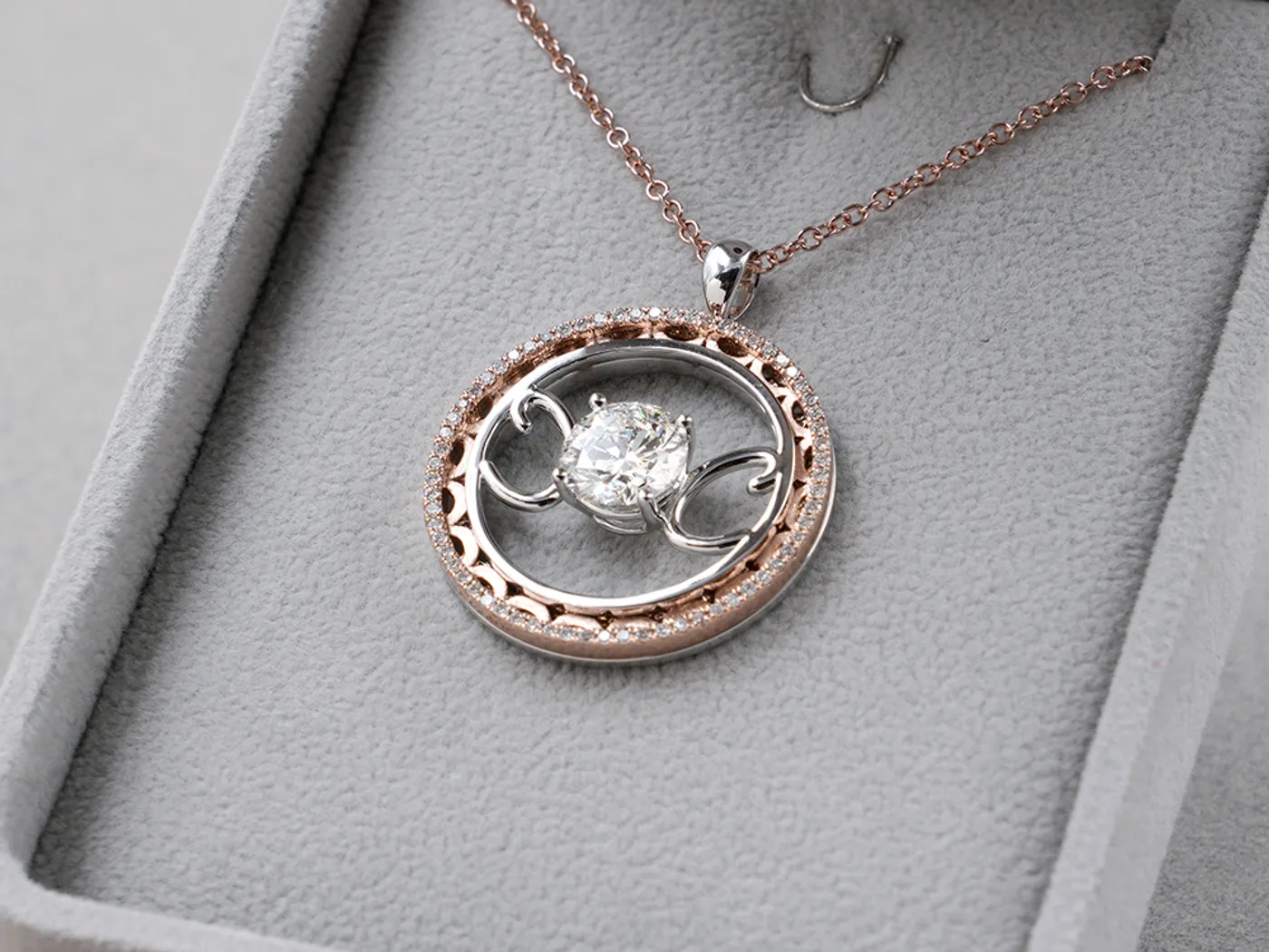 18k White & Rose Gold Diamond Pendant with Necklace — view 7