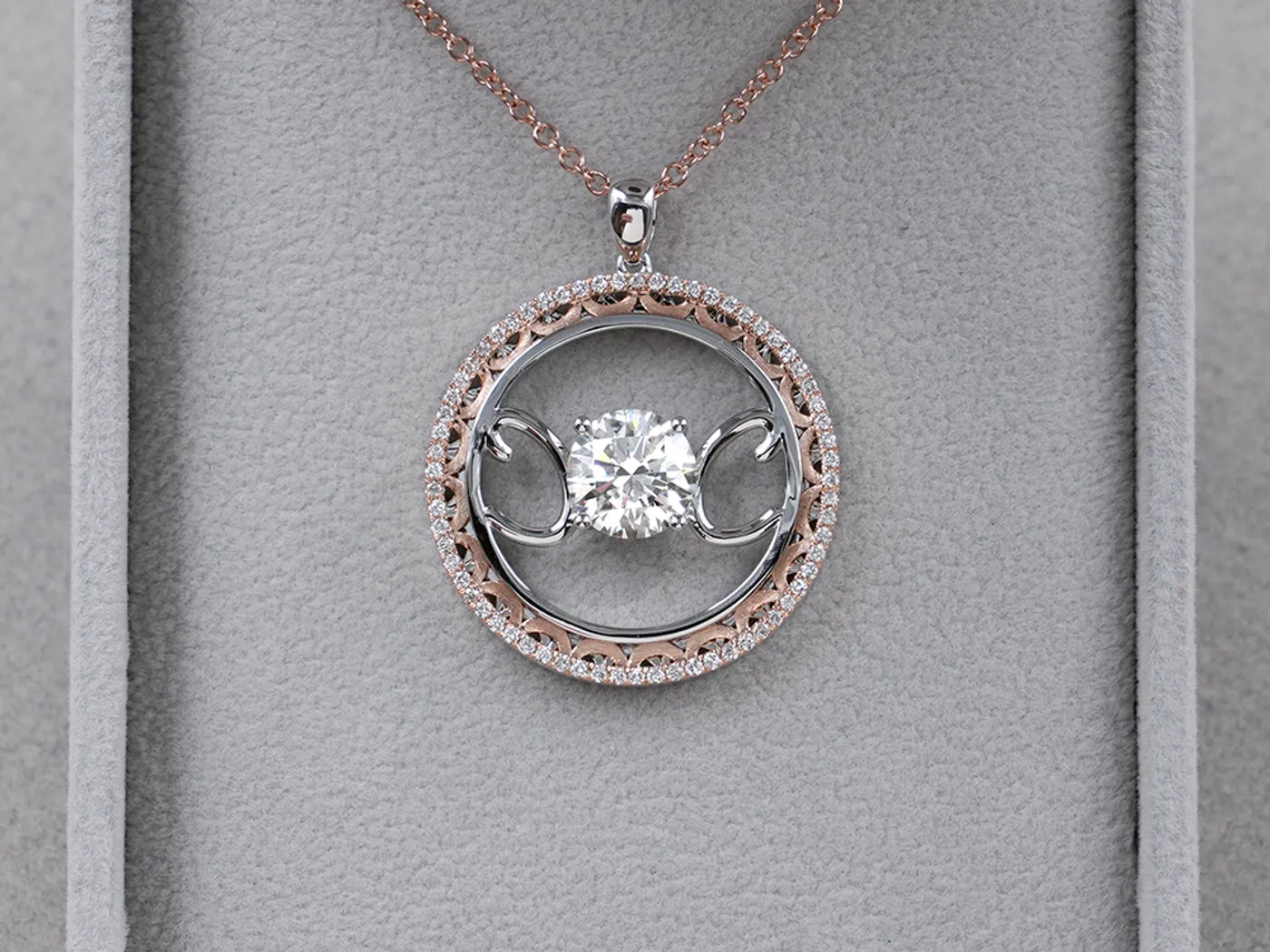 18k White & Rose Gold Diamond Pendant with Necklace — view 6