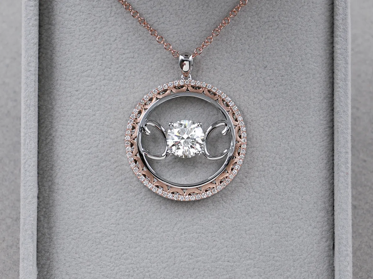 18k White & Rose Gold Diamond Pendant with Necklace — 6