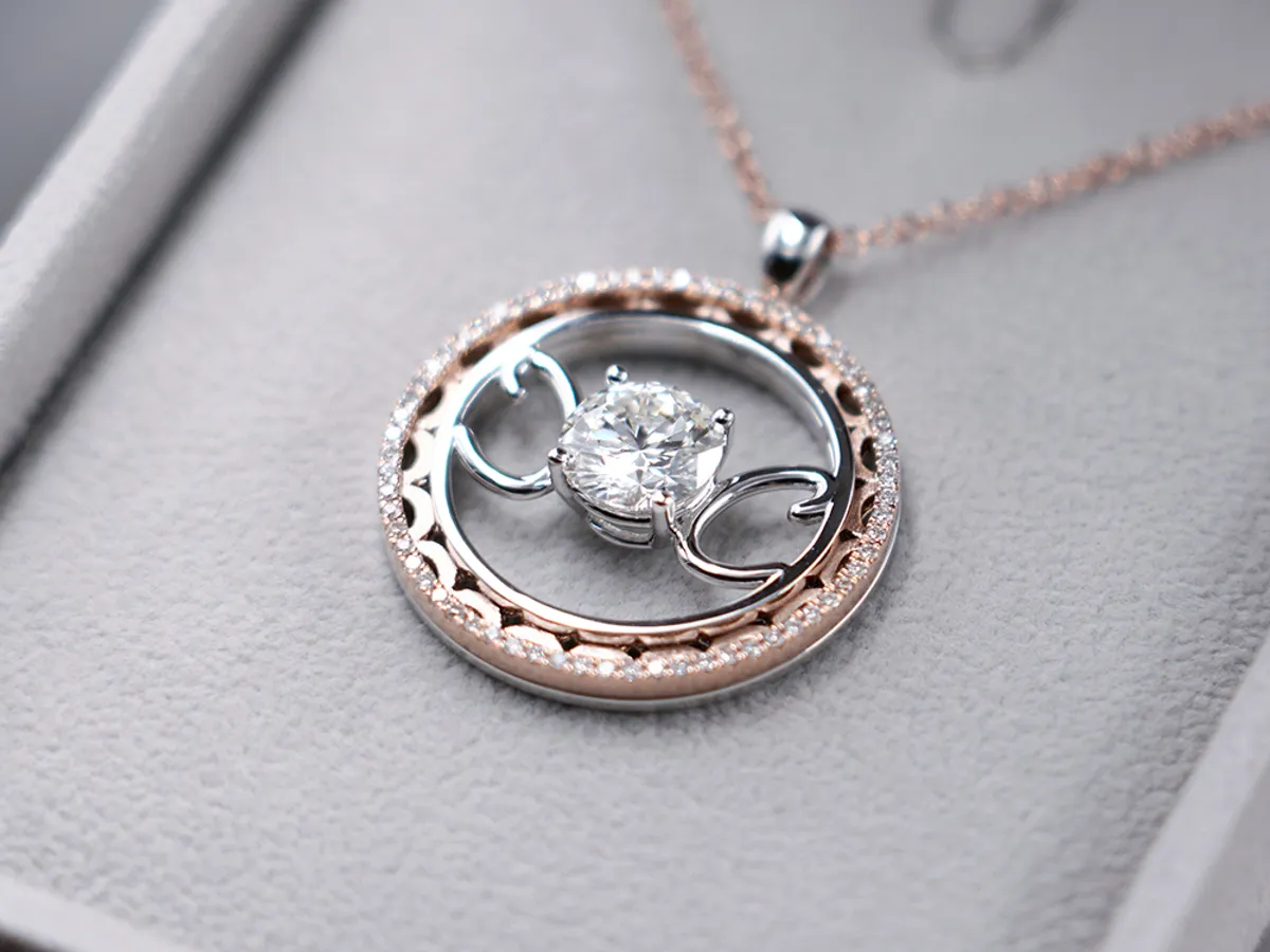 18k White & Rose Gold Diamond Pendant with Necklace — 4