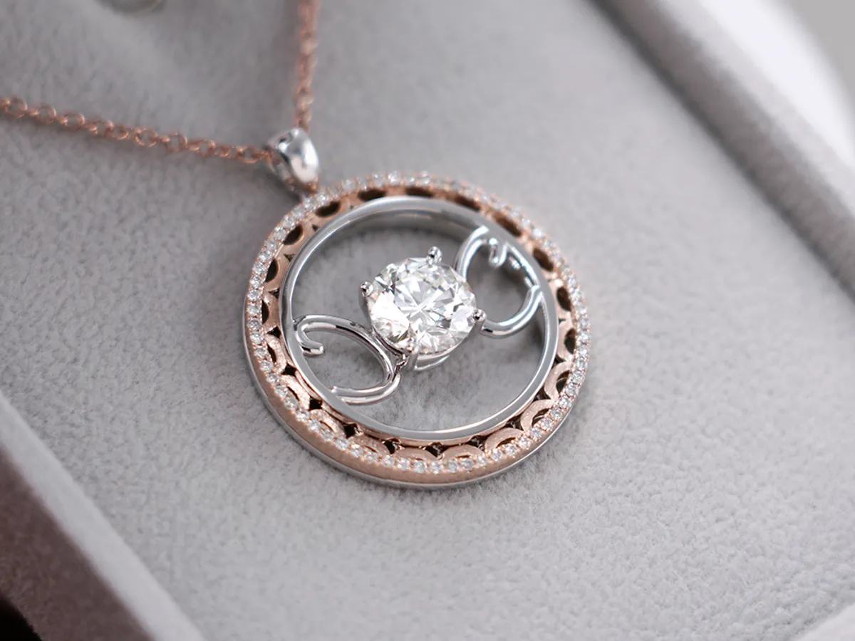18k White & Rose Gold Diamond Pendant with Necklace — 3