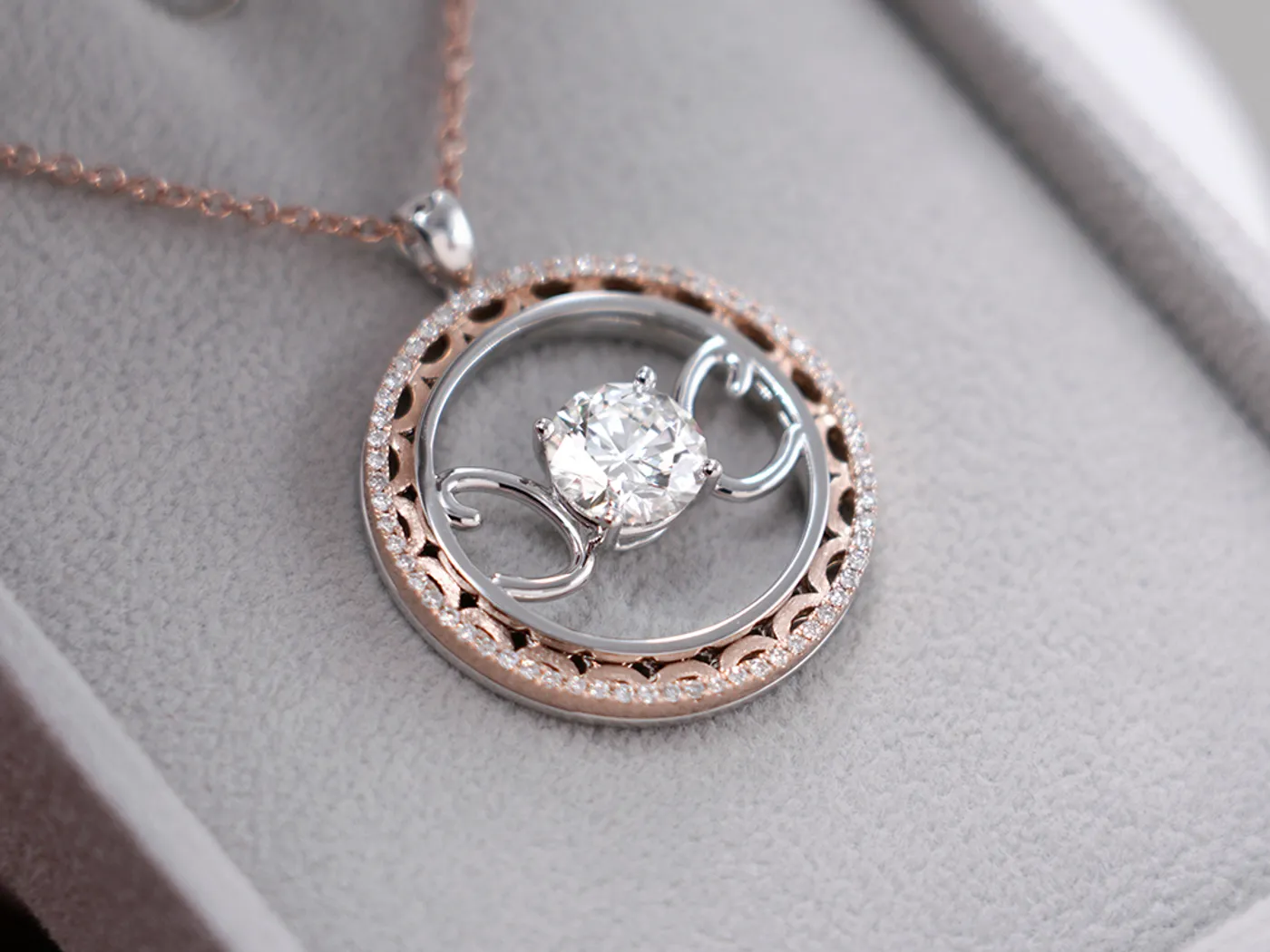 18k White & Rose Gold Diamond Pendant with Necklace — view 3