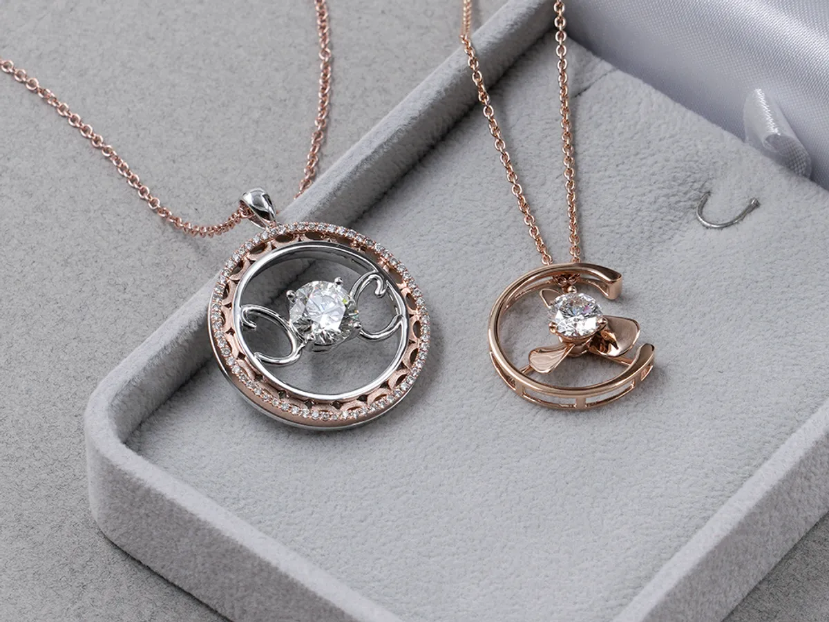 18k White & Rose Gold Diamond Pendant with Necklace — 2