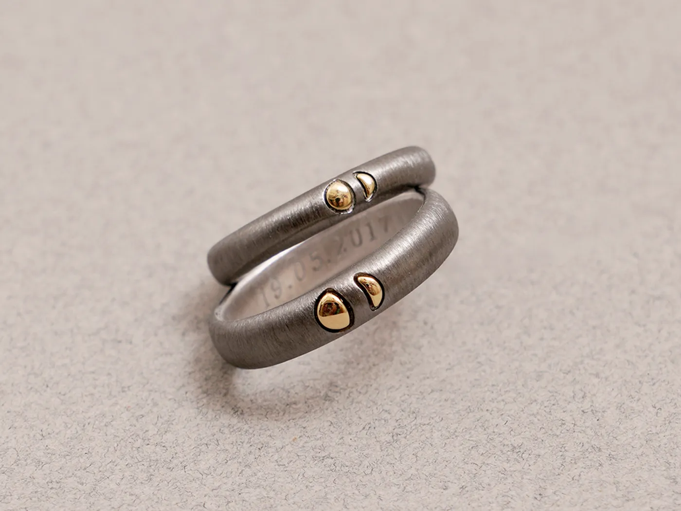 18k White & Yellow Gold Wedding Band (plated in black) — view 2