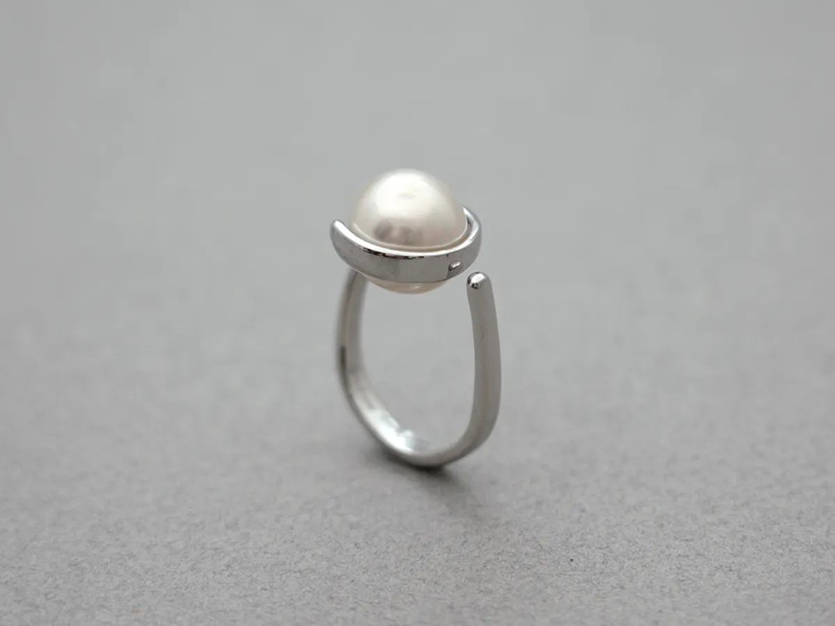 925 Silver Pearl Ring (letter C) — 2