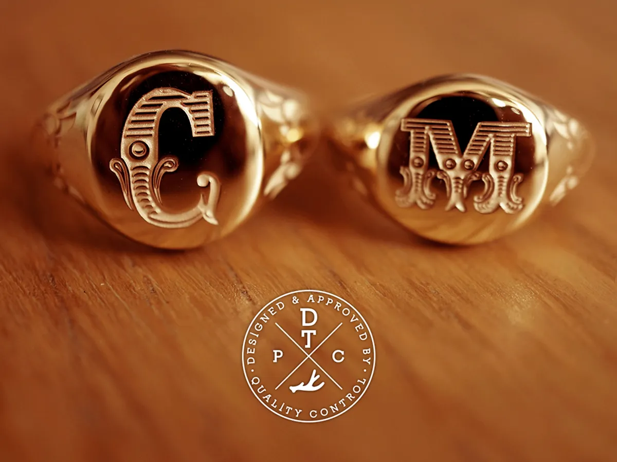 Medal Signet Wedding Band (Ring Set) — 2