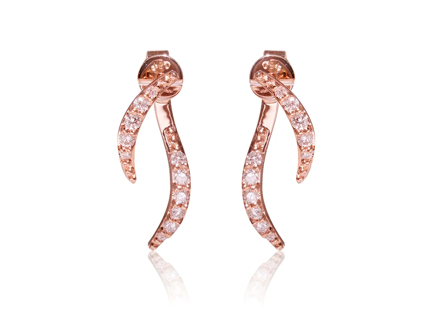 18k Rose Gold Diamond Earrings (waves) — view 1
