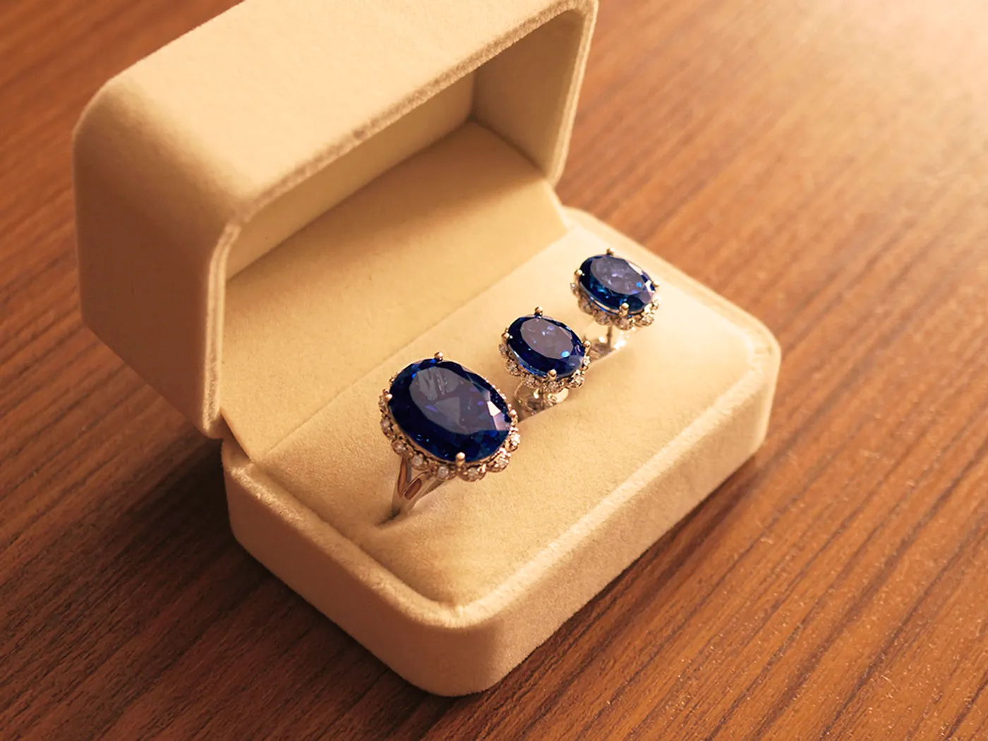 18k White Gold Earrings & Ring Set(Sapphire) — view 4