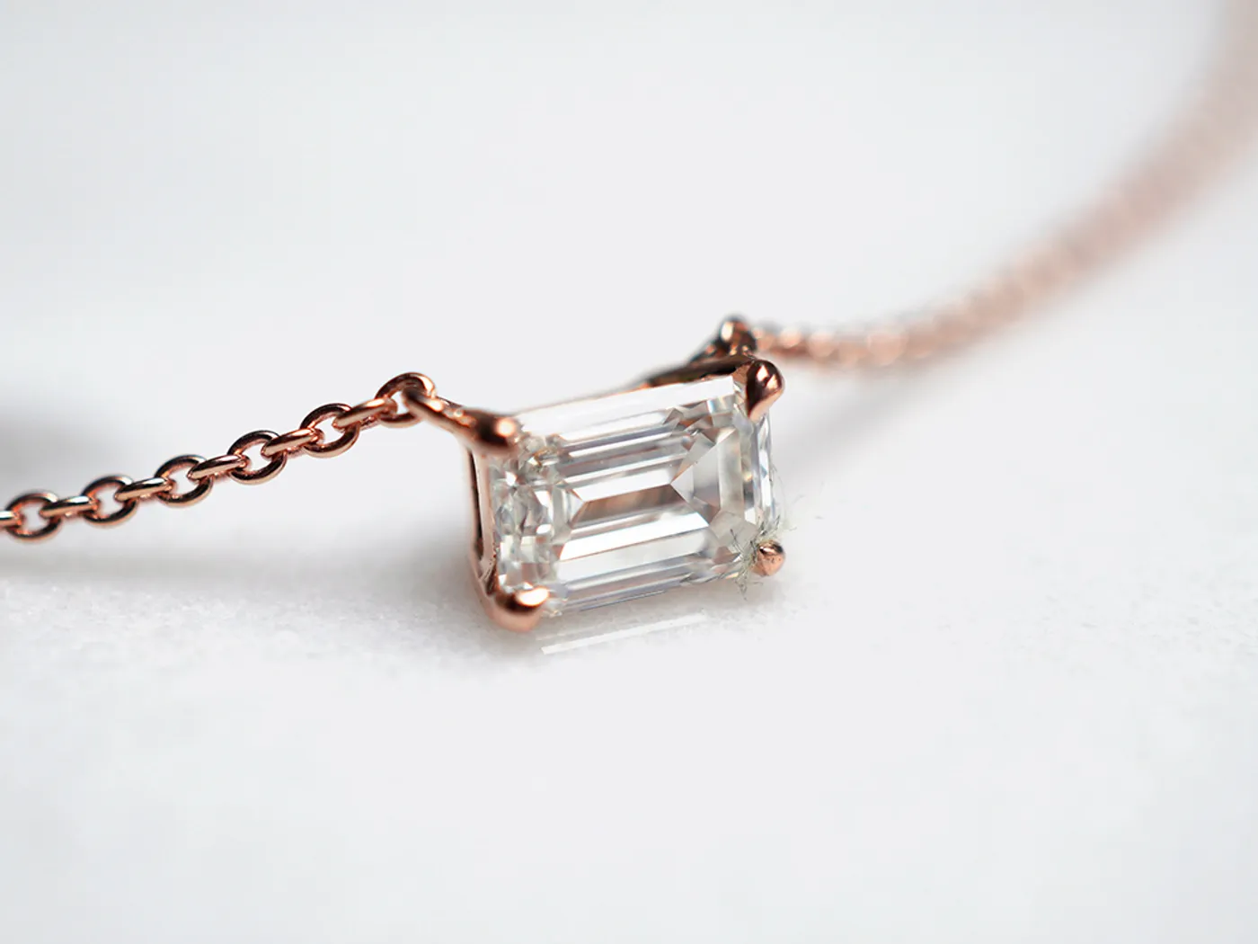 18k Rose Gold Diamond Necklace with GIA (Emerald shape) — view 3