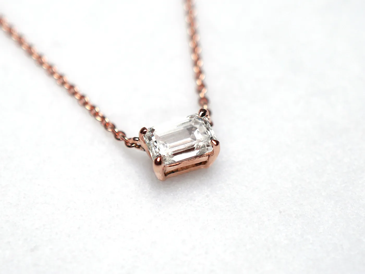 18k Rose Gold Diamond Necklace with GIA (Emerald shape) — view 2