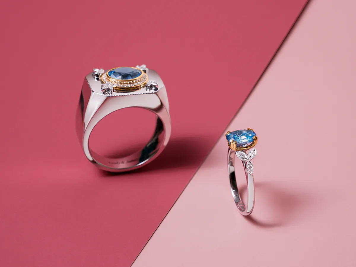 14k White Gold Wedding Band (blue stone) — 5
