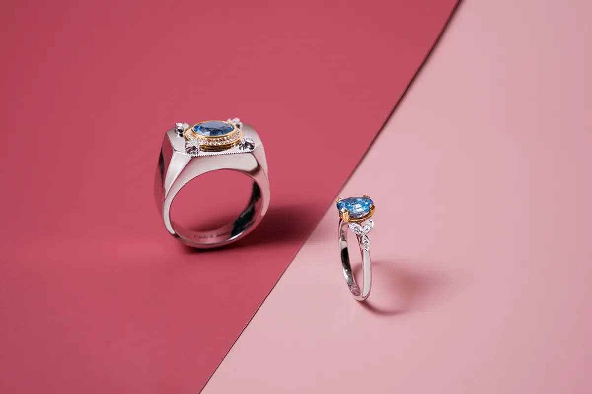 14k White Gold Wedding Band (blue stone) — 4