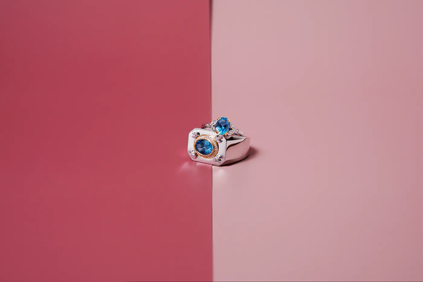 14k White Gold Wedding Band (blue stone) — view 2