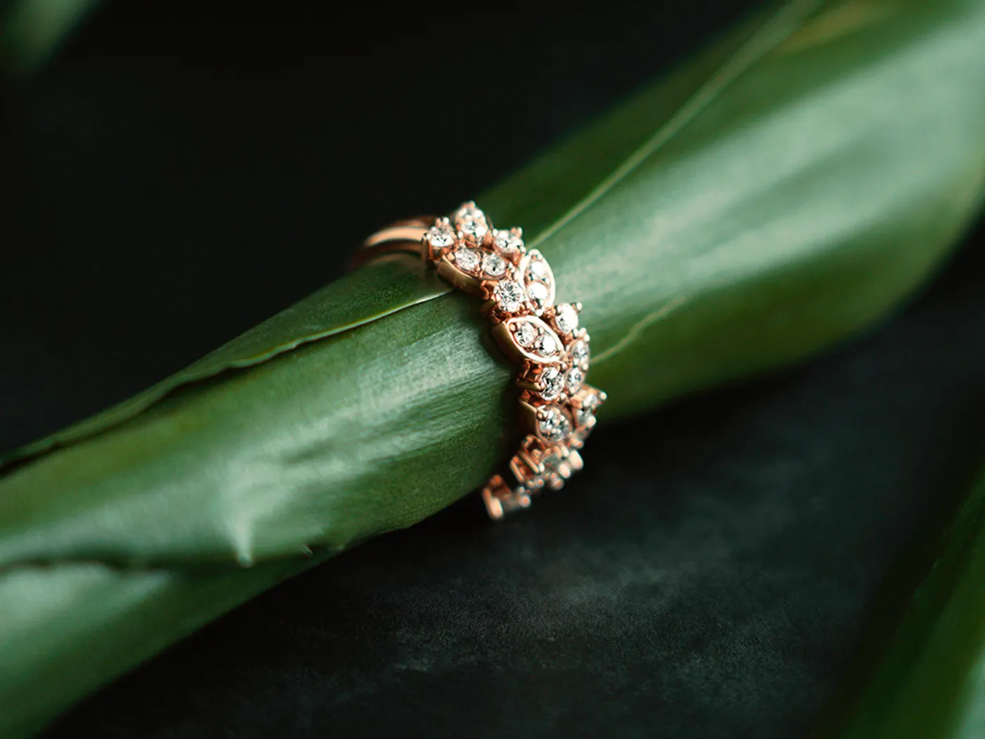 14k Rose Gold Diamond Ring (Leafs) — view 6
