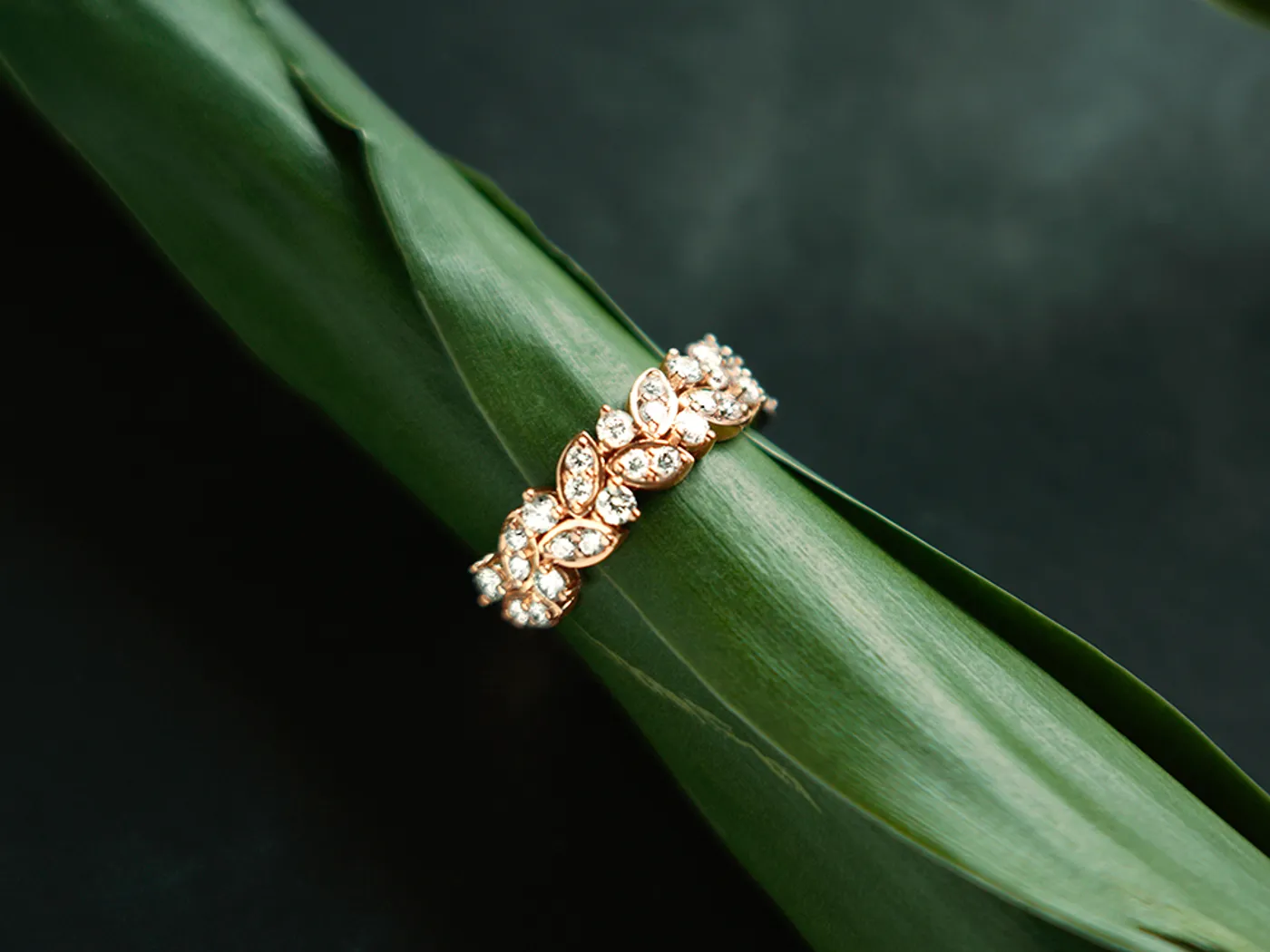 14k Rose Gold Diamond Ring (Leafs) — view 4