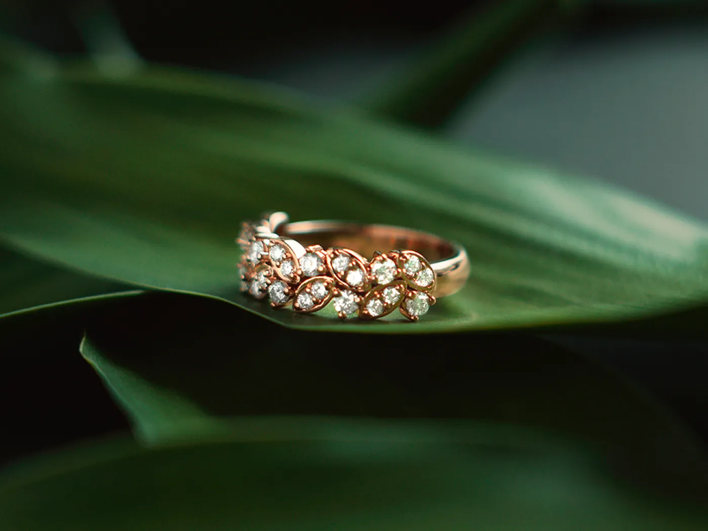 14k Rose Gold Diamond Ring (Leafs) — view 2