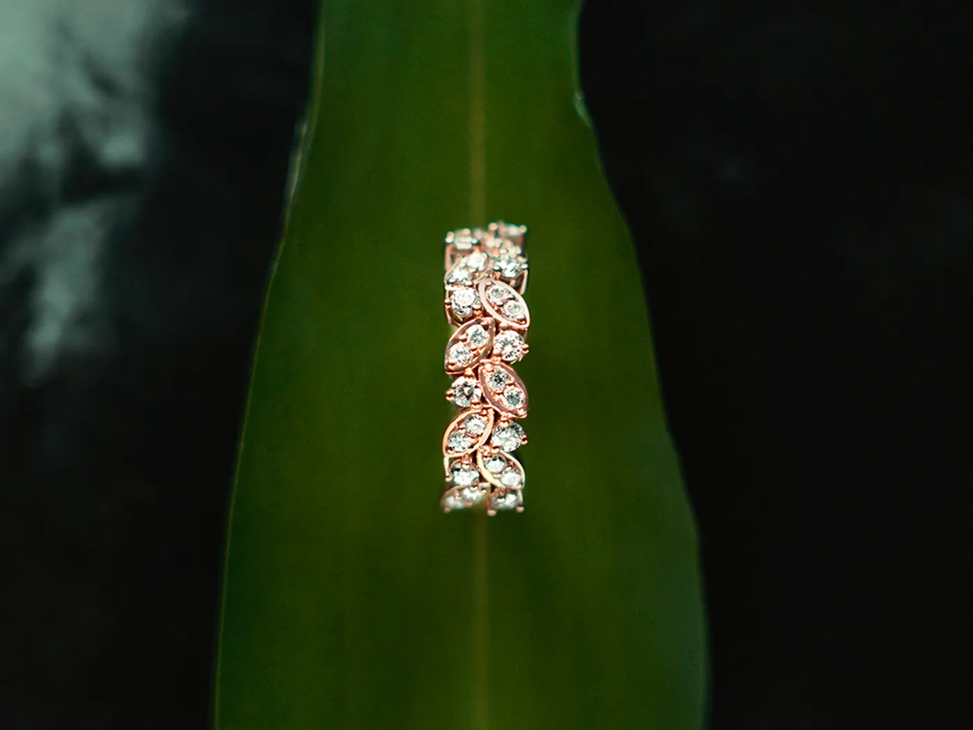14k Rose Gold Diamond Ring (Leafs) — view 1