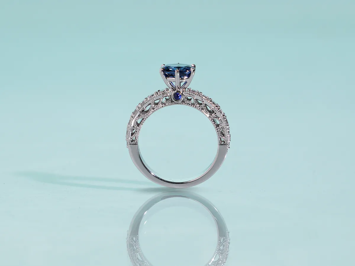 18k White Gold Sapphire Diamond Ring Set (Belgium Style) — 2